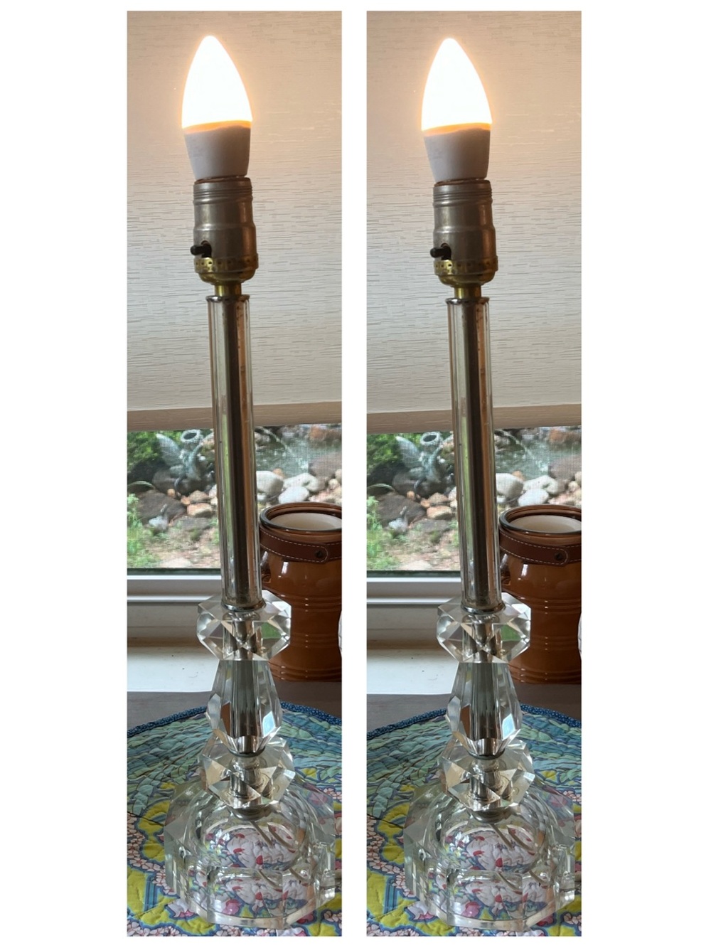 Set of 2 MCM Crystal Faceted Table Electric Candlestick Set of 2 Vintage Lamps